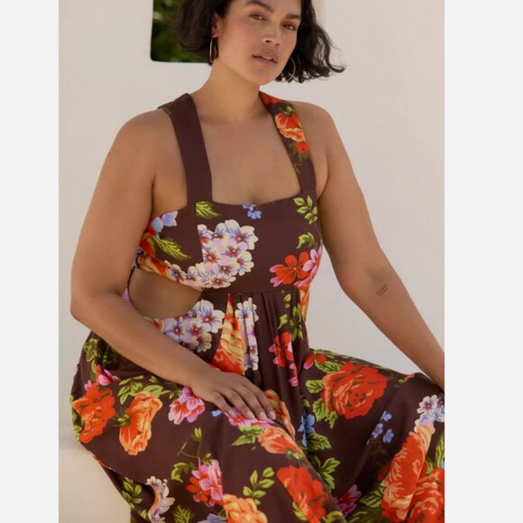 Anthropologie The Piper Bandeau Maxi Dress Brown Floral Plus Size 2X NWT - Picture 4 of 7
